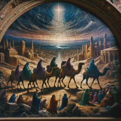 Oil painting of the Magi journeying