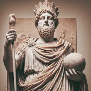 Marble statue representing Cyrus as an anointed king in ancient Greek style.