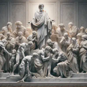 A marble statue capturing figures in prayerful poses, expressing gratitude for God&rsquo;s Word.