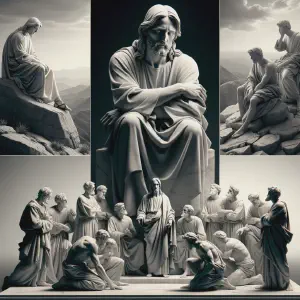 A marble statue depicting Jesus in contemplation and discernment while choosing His Apostles.