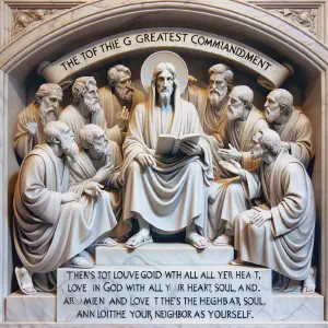 A marble statue depicting Jesus being tested by the Pharisees in Jerusalem.