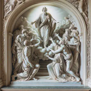 Marble statue capturing the moment of divine proclamation in The Call of Inheritance.