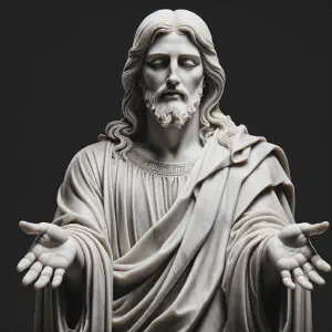 Marble statue portraying Jesus Christ as the embodiment of mercy and kindness.