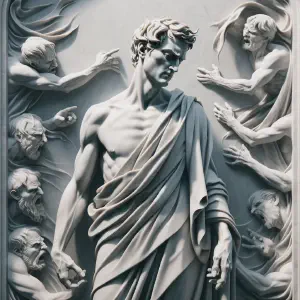 Marble statue depicting Thomas embracing his spiritual journey, inspired by 1 Peter 4:14, in Greek or Roman style.