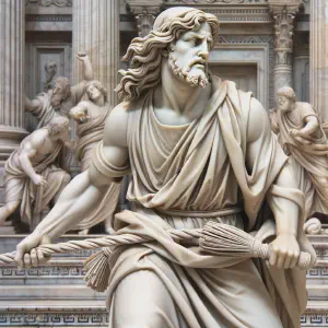 Marble statue of Jesus in the temple of Jerusalem, depicting a scene from the Gospel of John.