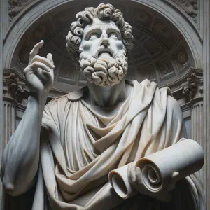 Ancient Greek style statue of Saint Paul in a moment of divine inspiration.