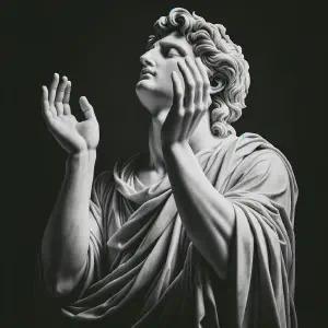 Roman-style marble statue showing an individual in deep prayer from Psalm 145.