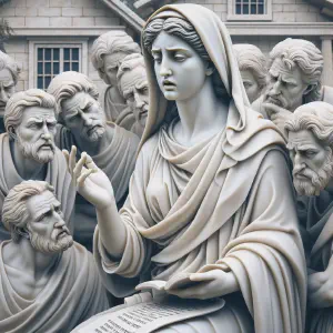 A statue depicting Eliana speaking about Jesus&rsquo; teachings from the Gospel of Luke.