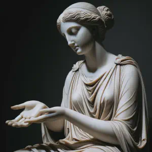 Greek marble statue of a virtuous wife from Proverbs, embodying diligence and kindness.