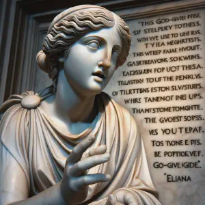 Greek marble statue depicting Eliana narrating the Parable of the Talents.