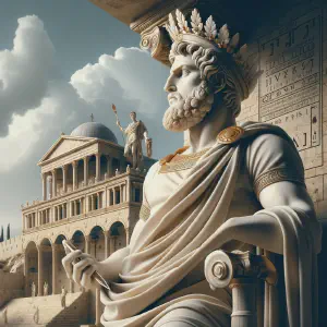 Statue depicting King Antiochus Epiphanes in ancient Greek or Roman style.