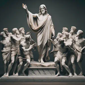 Marble statue of Jesus Christ separating the righteous from others