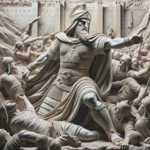 Marble sculpture of King Nebuchadnezzar of Babylon laying siege to Jerusalem.