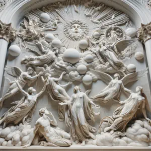 A marble sculpture of a celestial choir of angels singing hymns of glory.