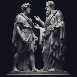 A marble sculpture of Daniel standing before King Belshazzar.