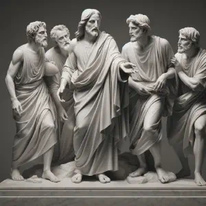 Marble statue of Jesus inviting Simon Peter, Andrew, James, and John to follow him