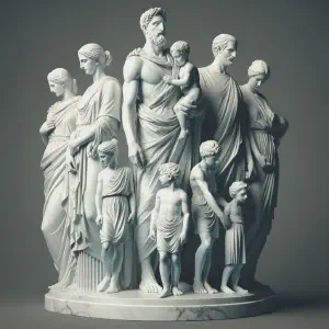 Marble statue representing a family in unity and strength