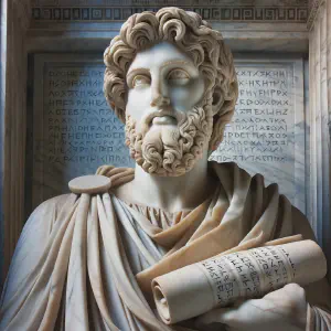 Marble statue of the prophet Isaiah, holding a scroll, symbolizing his role as a divine messenger.