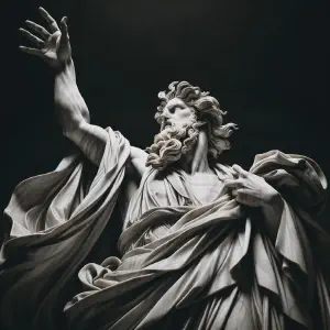 Marble statue of Prophet Elijah summoning fire from heaven.