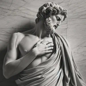 Greek marble statue of a believer inspired by a moment of prayer.