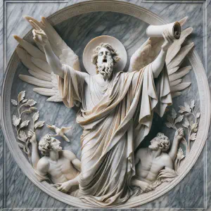 A marble statue of a prophet anointed by the spirit, bringing hope and good news.