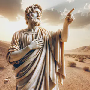 A marble statue of John the Baptist in the desert, testifying to the light.