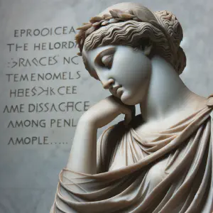 Marble statue of Elizabeth in a moment of contemplation.