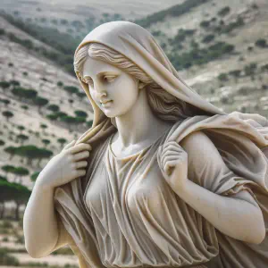 Marble statue depicting Mary&rsquo;s journey through the hills of Judea.