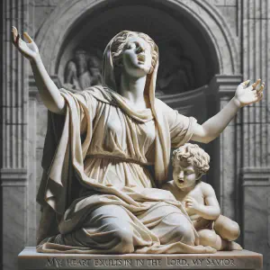 Marble statue of Hannah singing a song of praise in the temple.