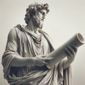 Marble statue of a biblical messenger, possibly Elijah, with a scroll.