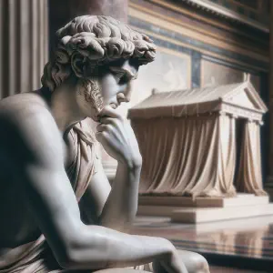 Marble statue of King David contemplating the Ark of God