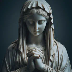 Marble statue of the Virgin Mary representing her fiat and acceptance