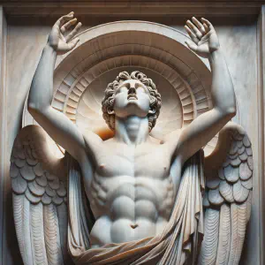 Marble statue depicting a person in prayer symbolizing community faith