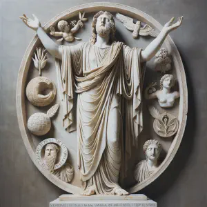 A statue of a psalmist inspired by divine justice and joy, depicted in ancient Roman style.