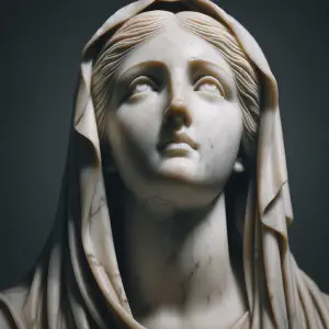 Marble statue representing Mary Magdalene in her steadfast devotion, portrayed in ancient Greek style.